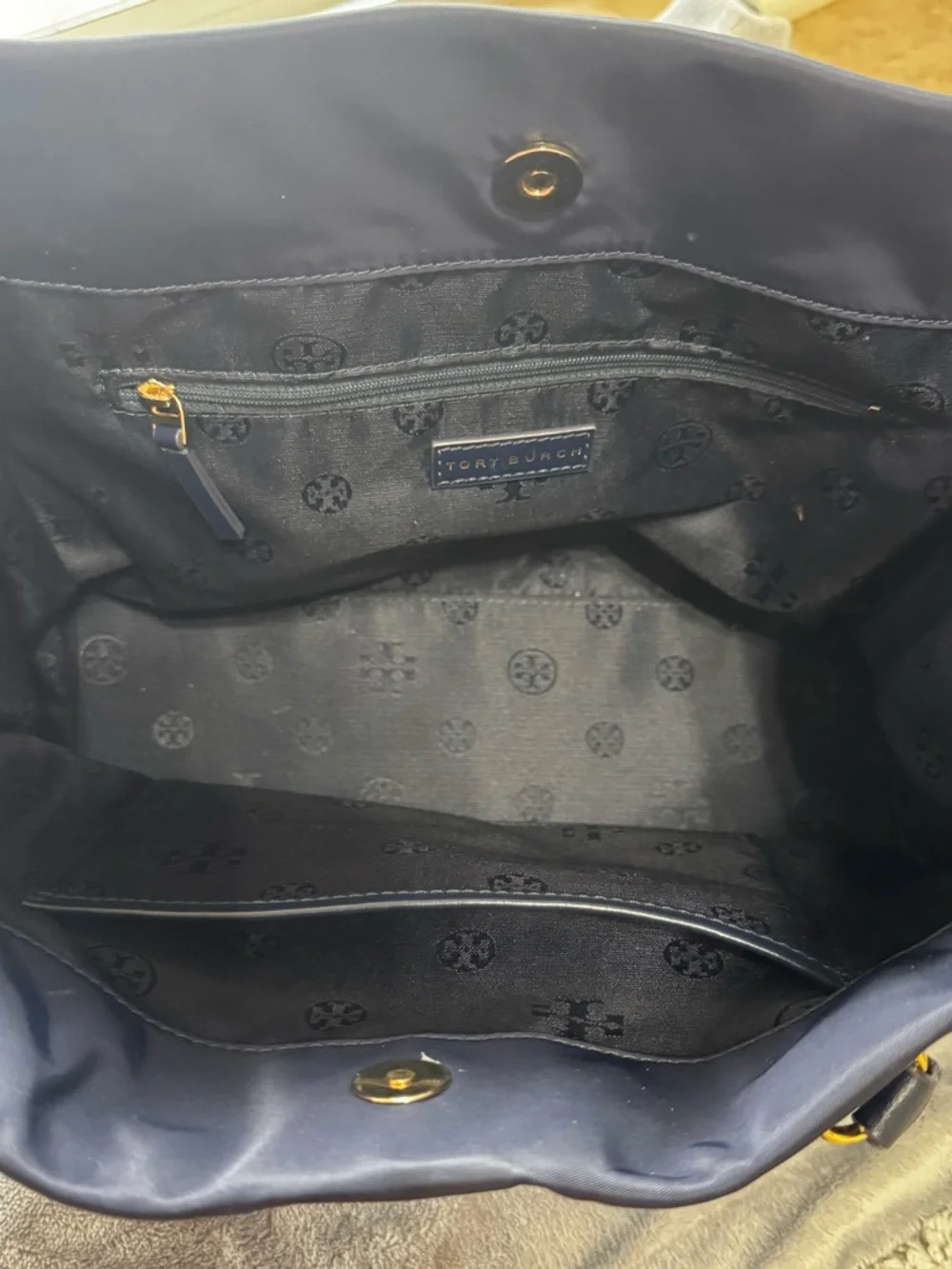 Tory Burch Navy Ella Small Nylon Tote